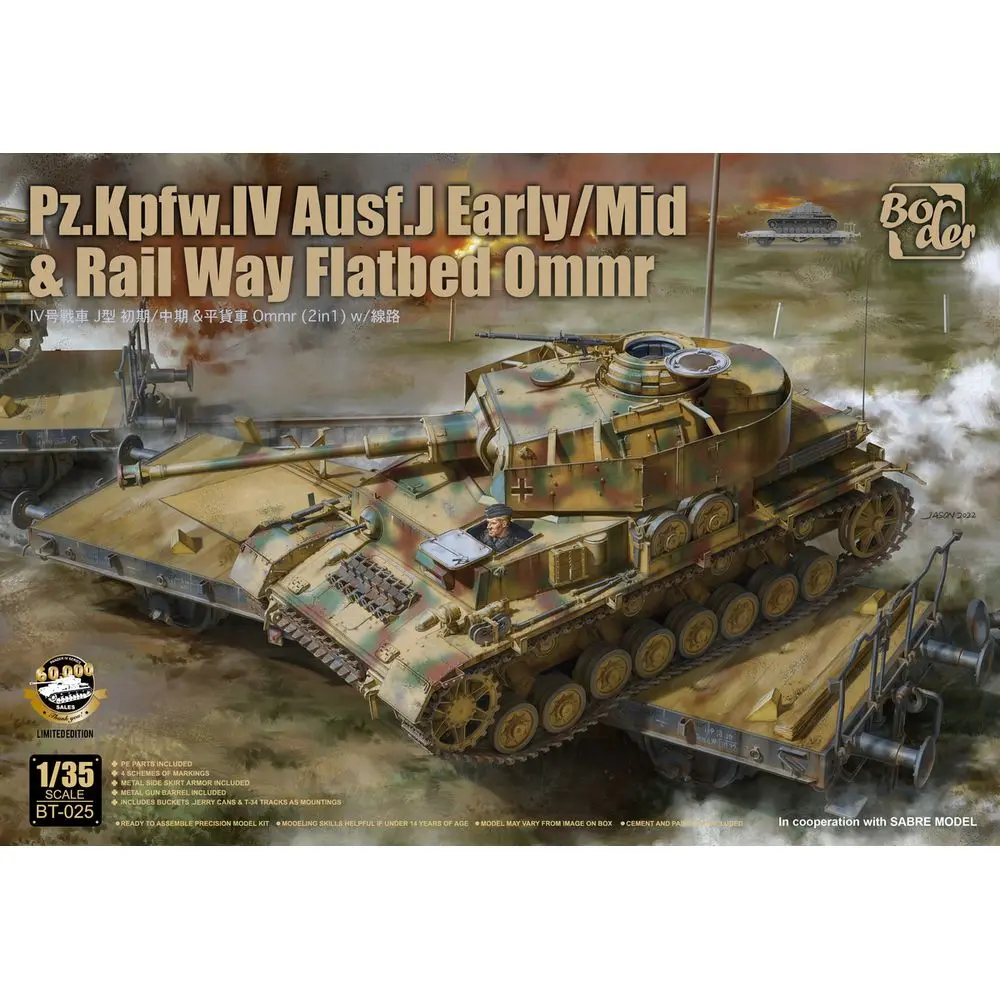 Border BT-025 1/35 German Pz.Kpfw.IV Ausf.J Early/Mid & Rail Way Flatbed Ommr - Scale Model Kit