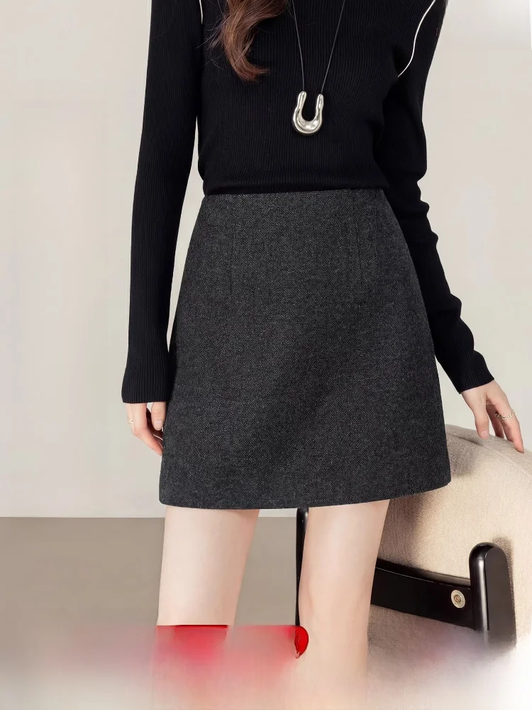 

Женская зимняя юбка А-силуэта из шерстяной смеси с высокой талией, застежкой-молнией, из полиэстера, для офиса, с эффектом похудения