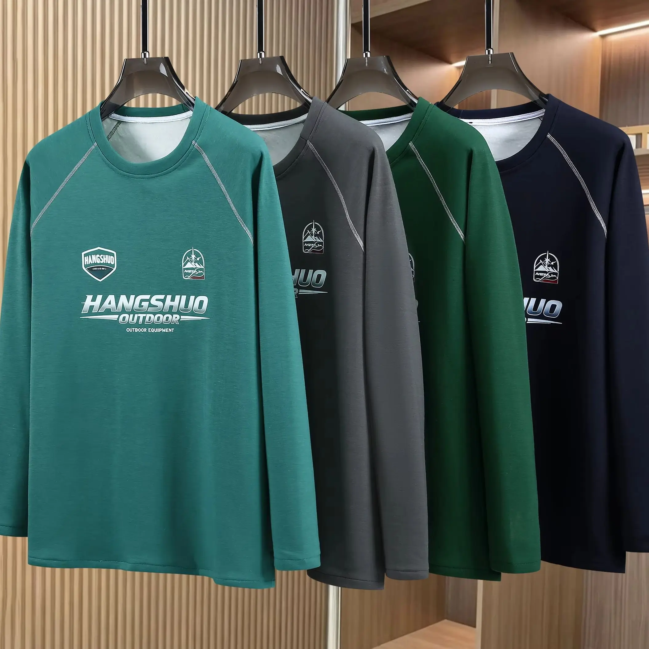 Men Outdoor Print Long Sleeve T‑Shirt O‑Neck Raglan Stitching Casual Loose Tee Spring Autumn Daily Athletic Tops