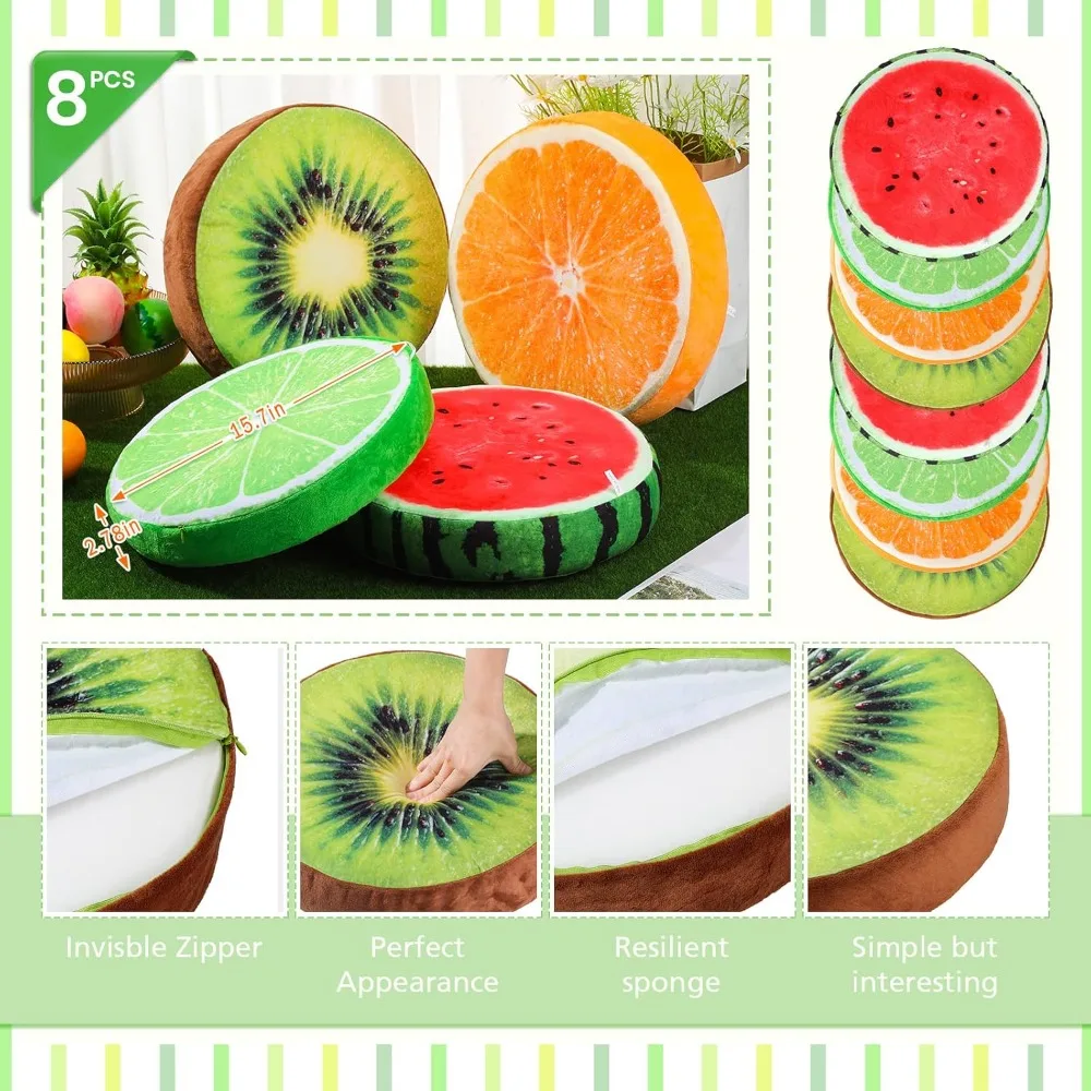 Fruit Pillows Round Floor Cushions 3D Watermelon Kiwi Lemon Orange Decorative Stuffed Throw Pillows Chair Toy