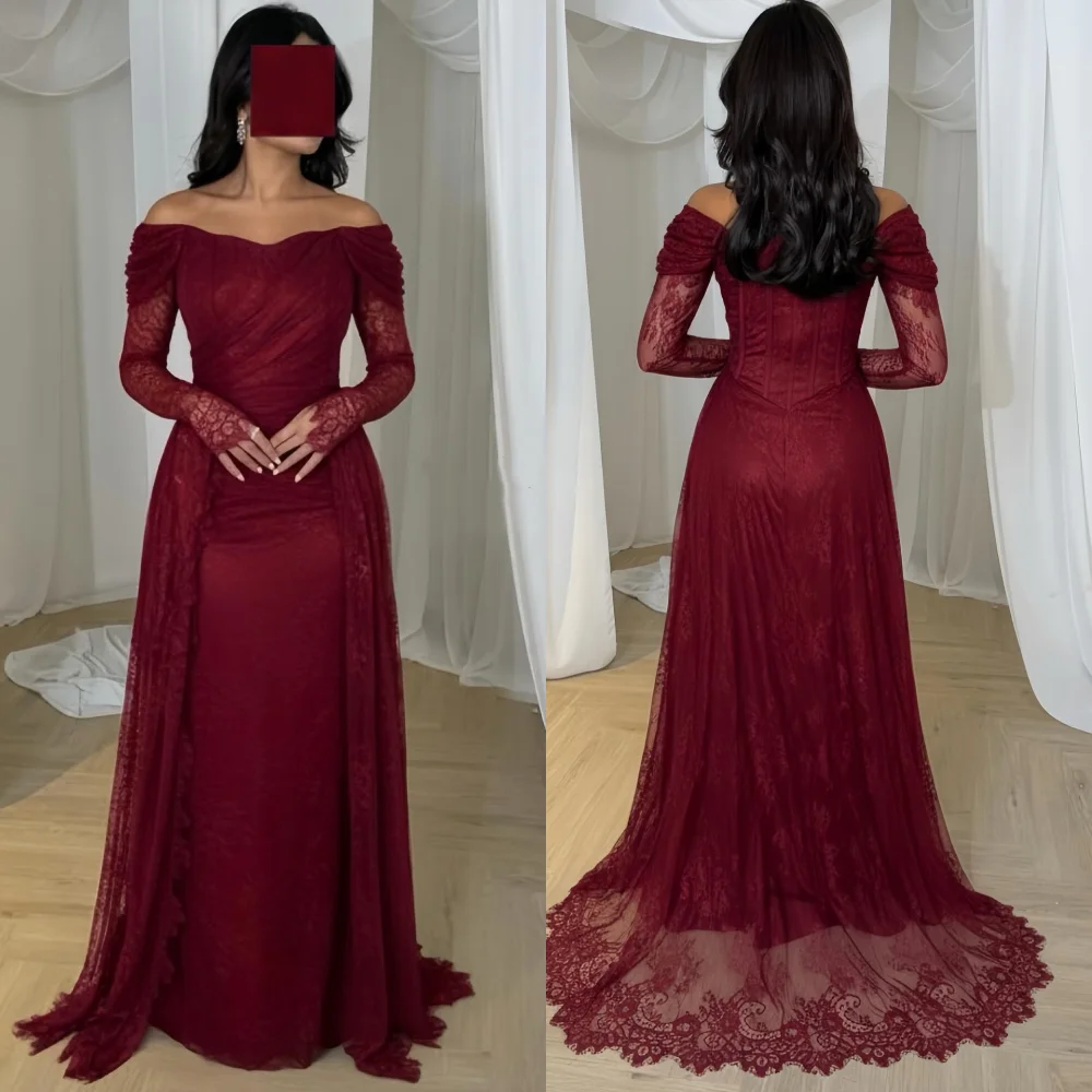 

Customized Formal Evening Dress Lace Charming Off-the-shoulder Straight Long Dresses Bespoke Occasion Elegant Party Wedding