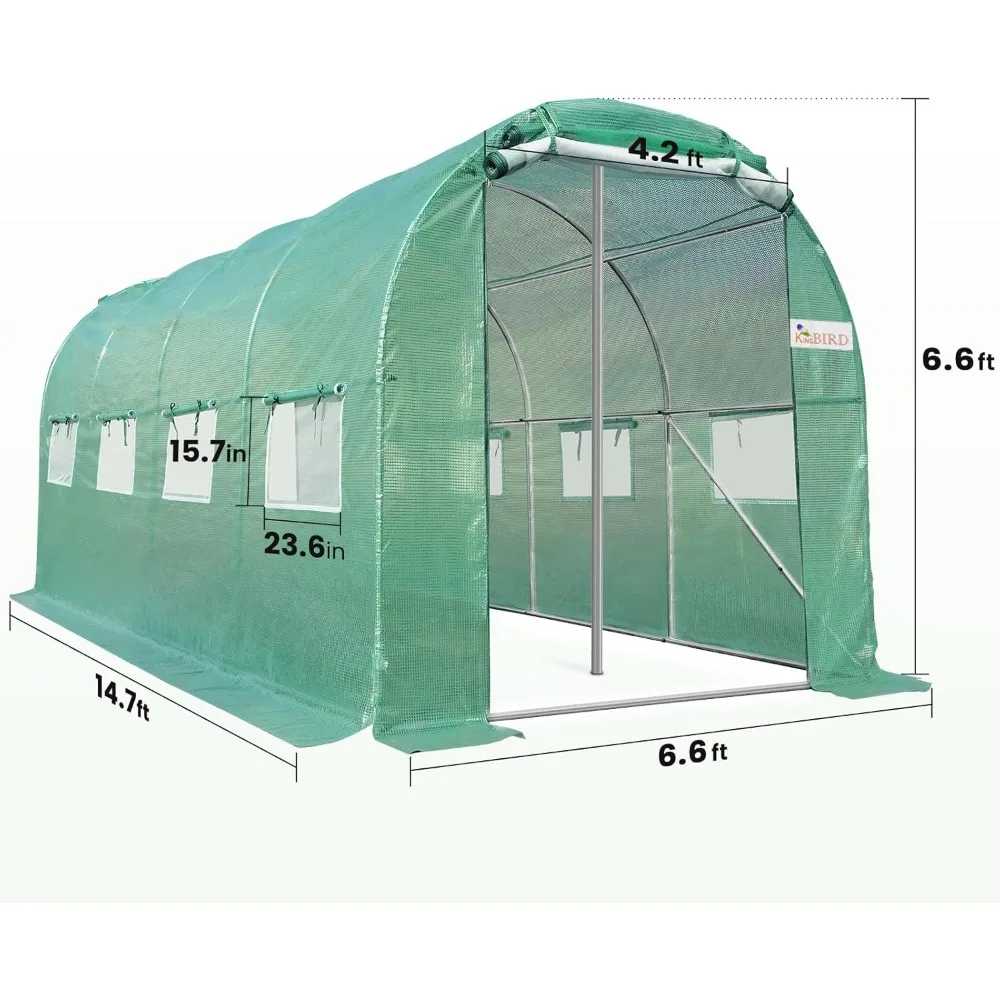 

15x6.6x6.6 Ft Outdoor Greenhouse with Large Walk-in Heavy-duty Galvanized Frame