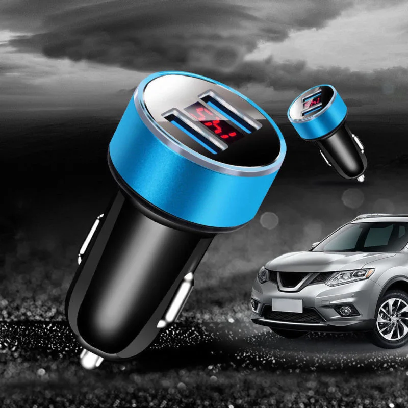 Compact Design Dual USB Car Charger Featuring a Digital Voltmeter; Perfect Solution for Fast Charging Multiple Devices