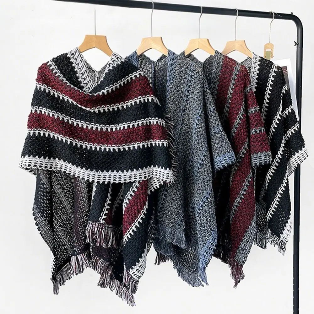 

Модная теплая осенне-зимняя вязаная накидка в этническом стиле, элегантная вязаная шаль, вязаный шарф для женщин