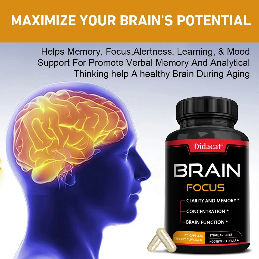 Brain Booster, Supports Focus, Clarity, Memory, Cognitive Function, Energy Levels, Relieves Fatigue, Mushroom Complex Supplement