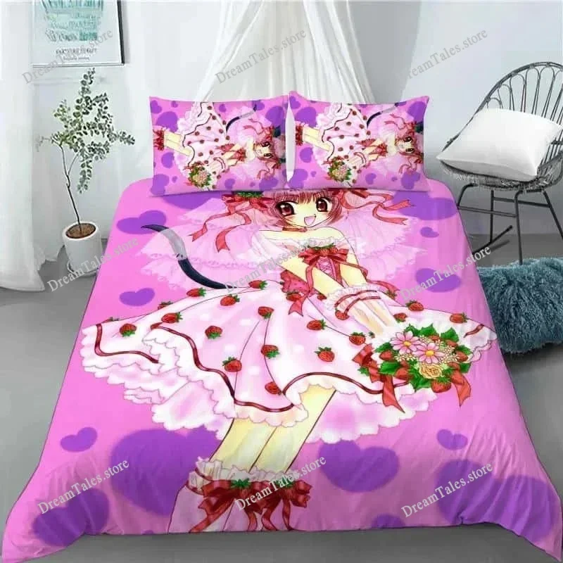 

New 3D Anime Kawaii Girls Tokyo.Mew.Mew Bedding Set Duvet Cover Bedclothes Comforter Cover with Pillowcase for Kid Home Textiles