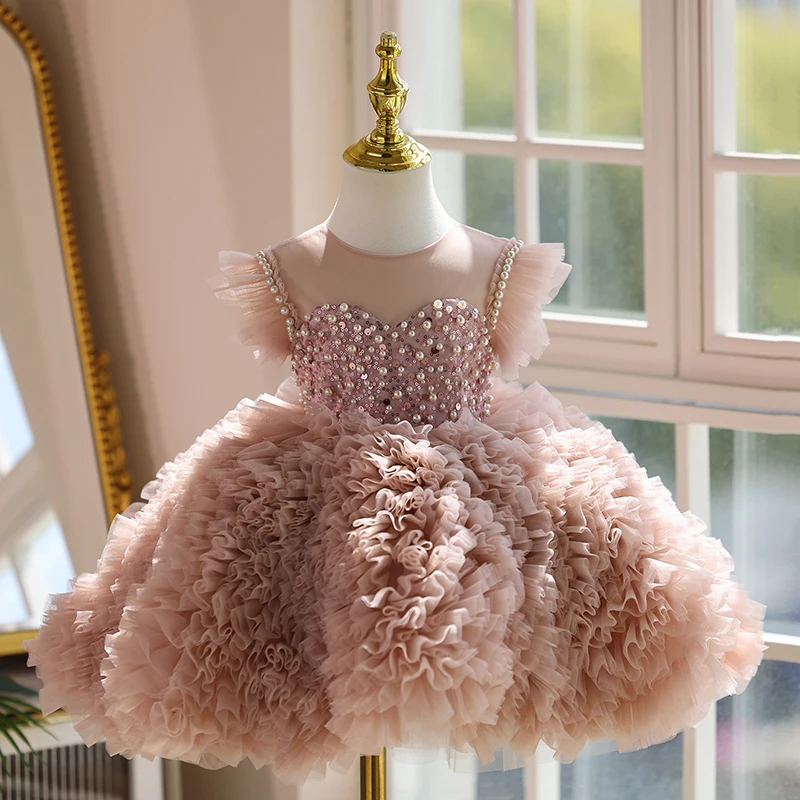 Girls Birthday Princess Puffy Dress Children Evening Gown Ball Gown for Kids Piano Performance Formal Party Vestido Costumes