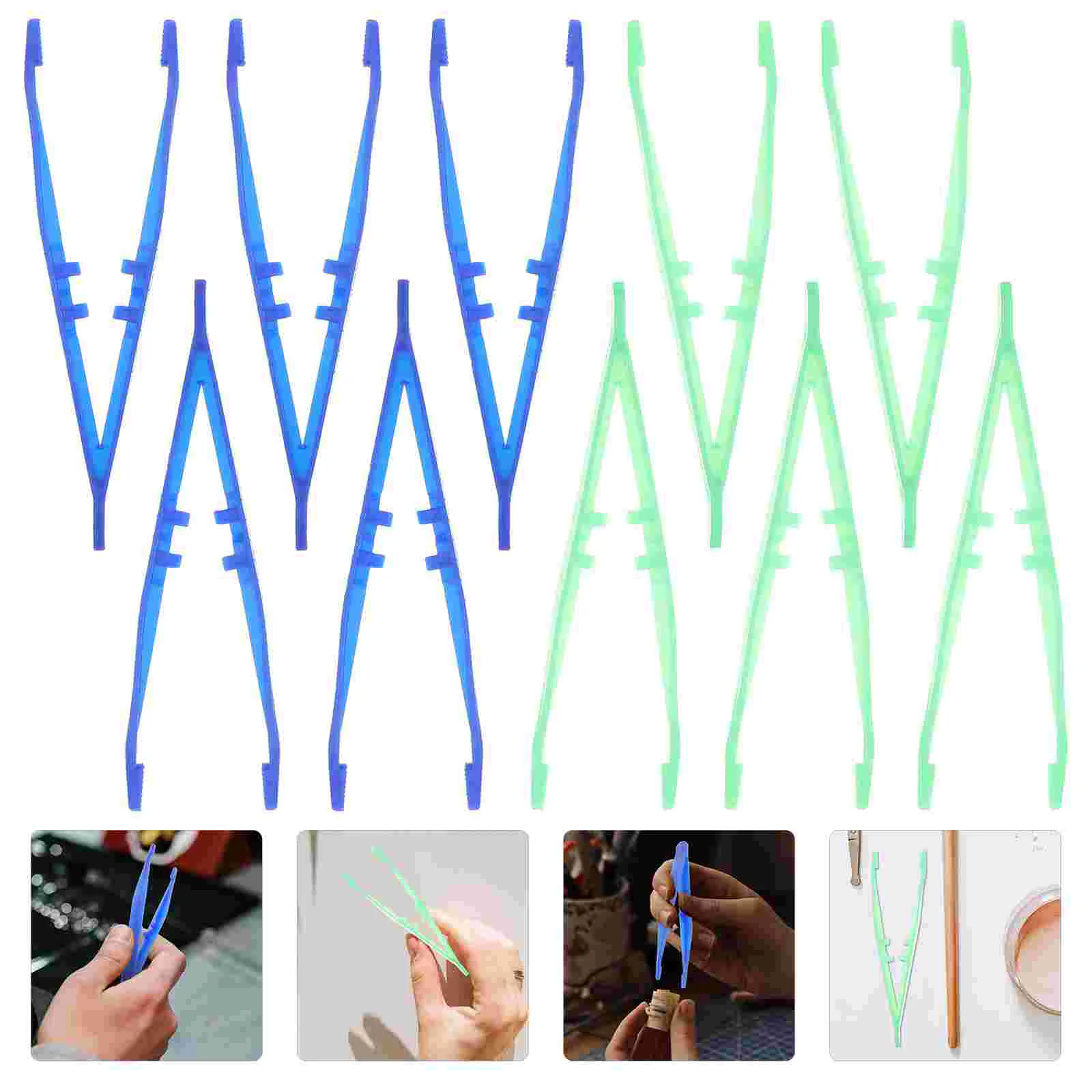 

10pcs Disposable Tweezers Medical Beads Tweezers Plastic Craft Tweezers for DIY (Color Random)