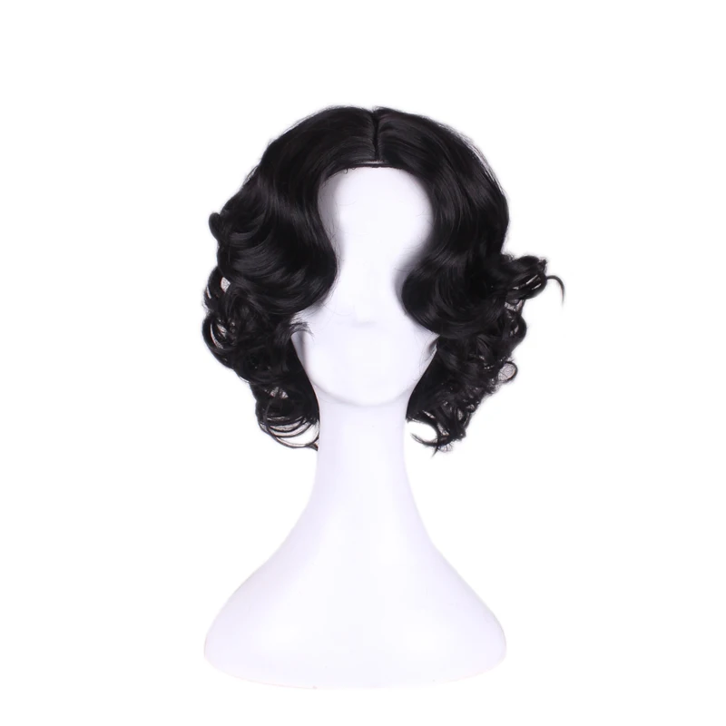 Anime Snow White Princess Wig Body Wave Hair Heat Resistant Synthetic Costume Wigs Short Black Cosplay Child