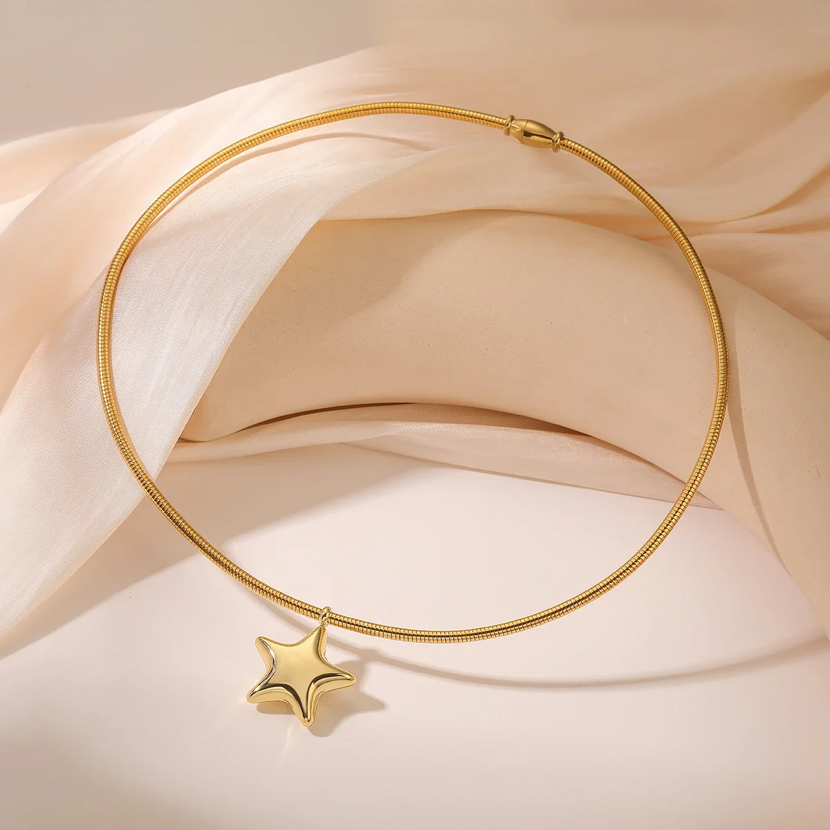 NEWBUY Trendy Gold Color Non-Fading 316L Stainless Steel Snake Chain Star Ball Choker Necklaces For Elegant Women