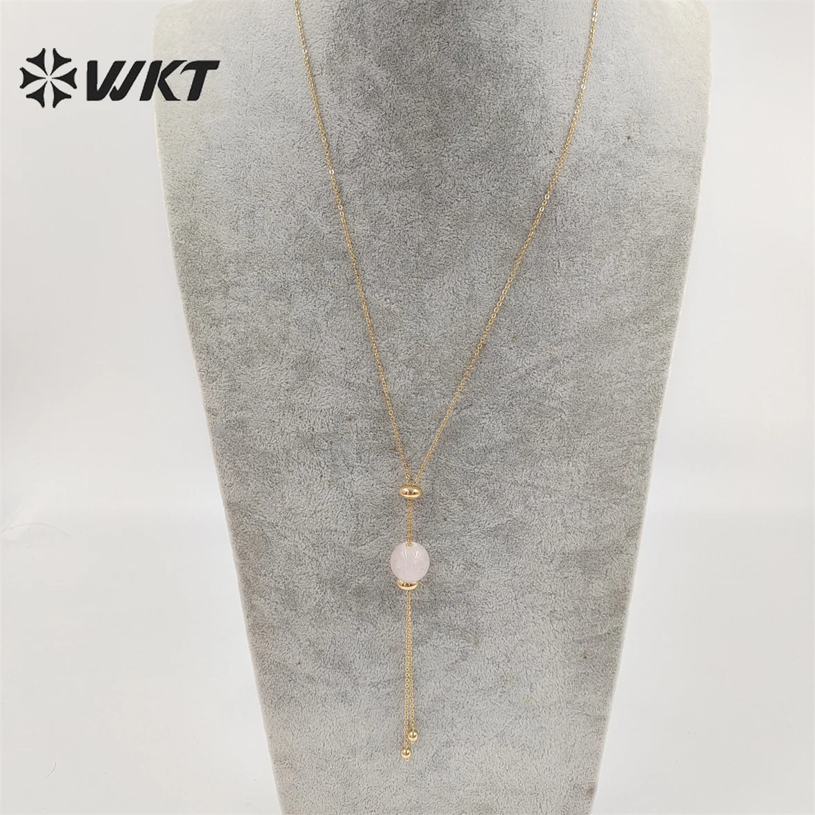 WT-N1387 WKT New Design Necklace In 28 Inch Long Adjustable Lariat Charming Round Big Stone Themed Fine Kewelry