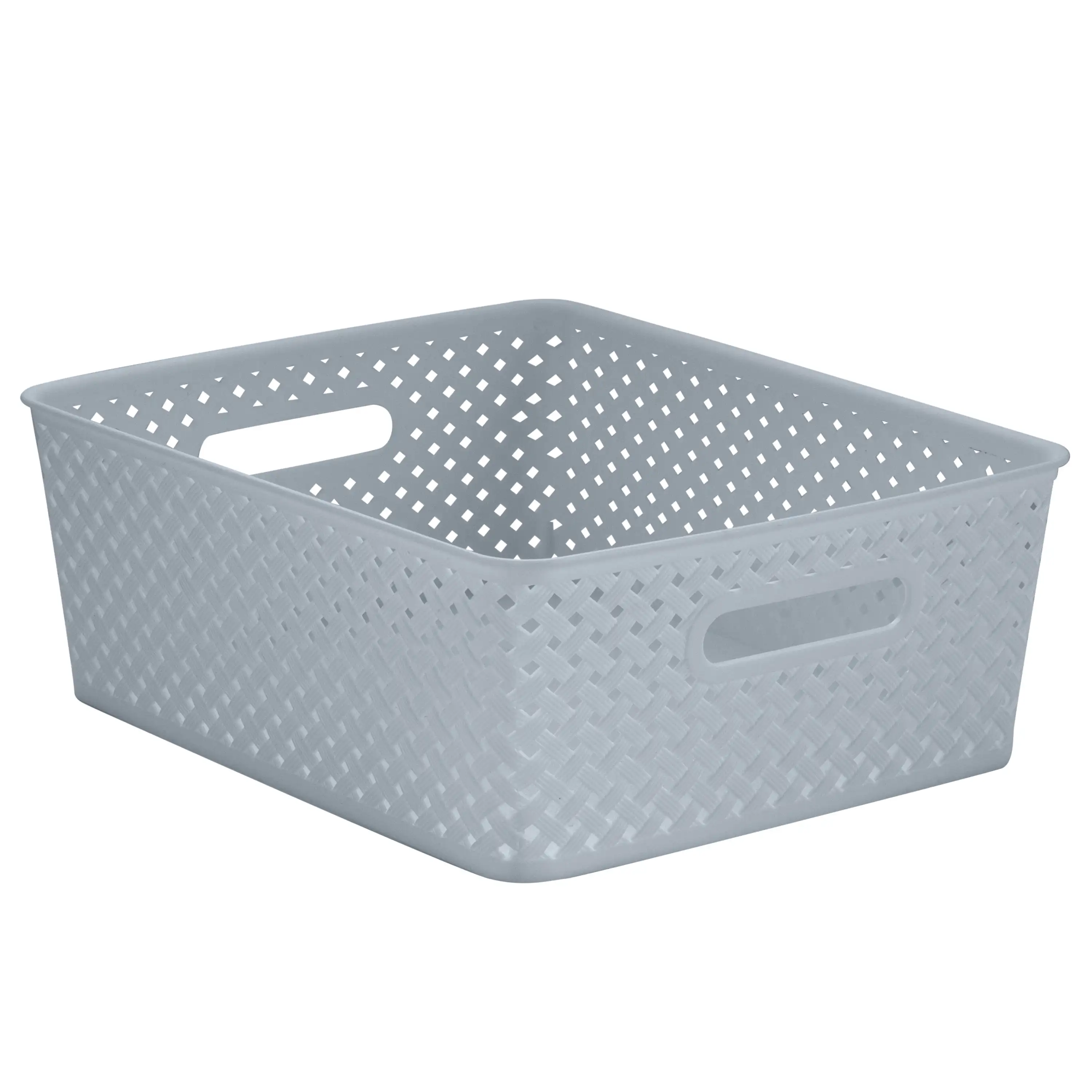 2 Pack Medium Resin Wicker Storage Bin in Grey
