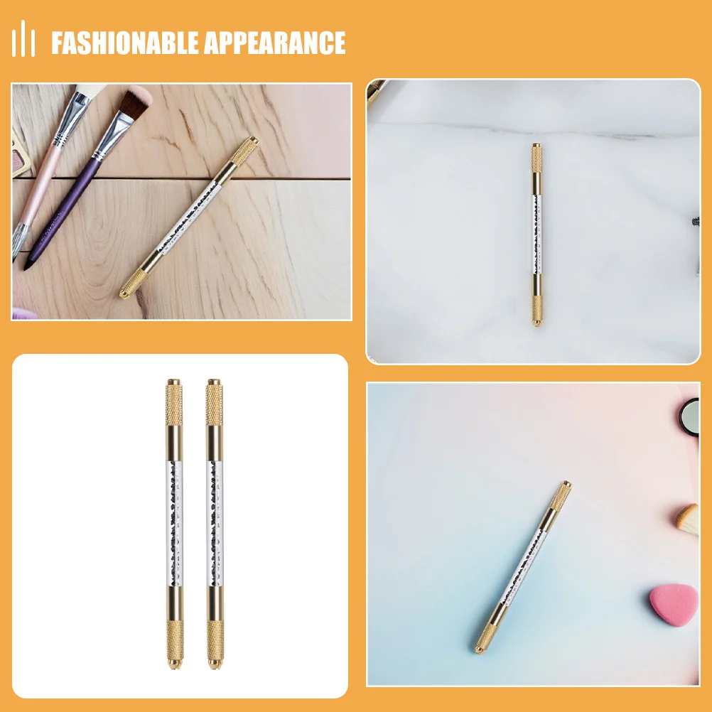 2 قطعة حجر الراين الذهبي المزدوج رئيس الحاجب قلم الوشم أداة Microblading لتشكيل الحاجب الدقيق معدات الوشم المهنية #6
