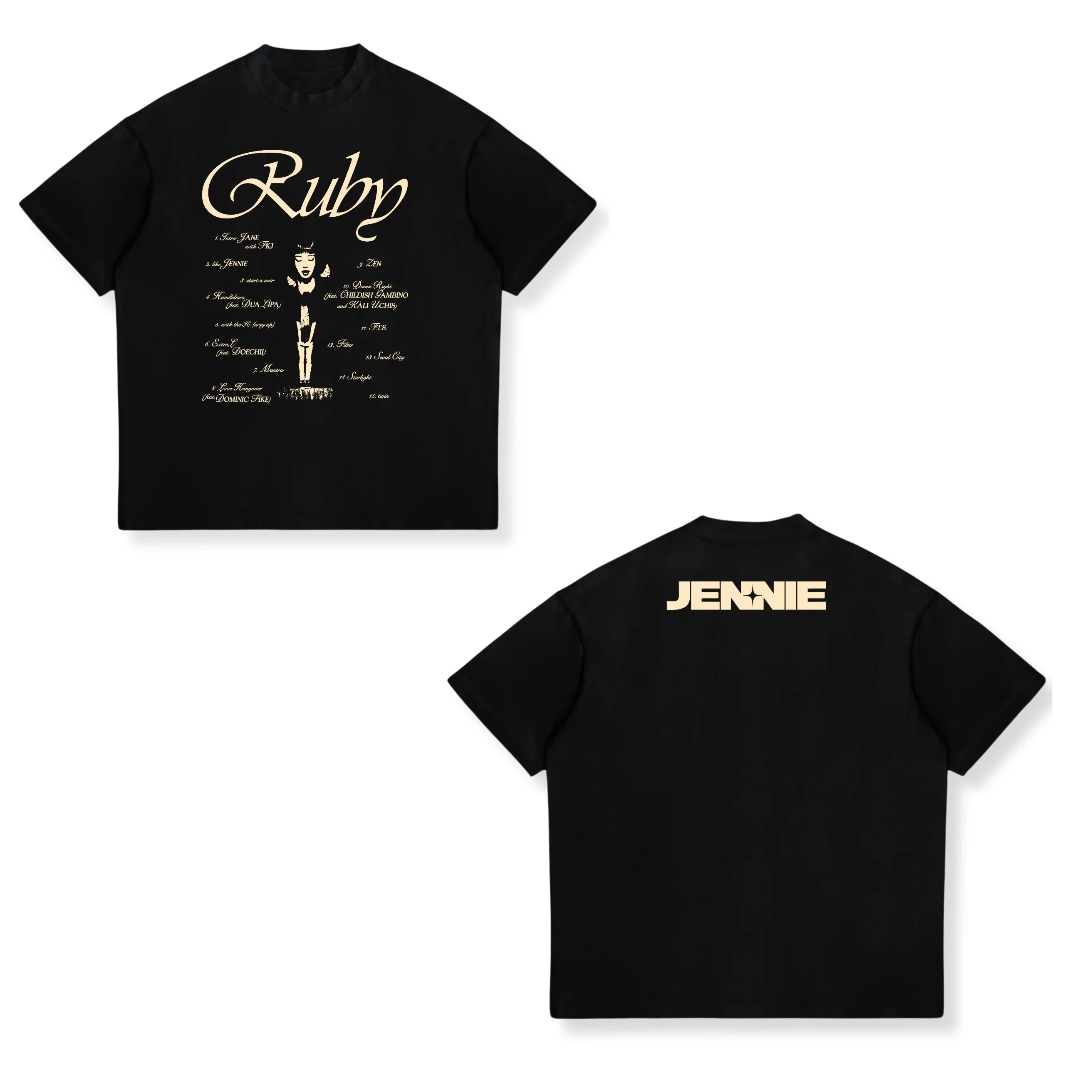 Hoge kwaliteit zoals JENNIE Ruby Album Single Tour 2026 bedrukte T-shirts met korte mouwen Unisex Fashion T-shirt Heren Dames Katoenen Tops