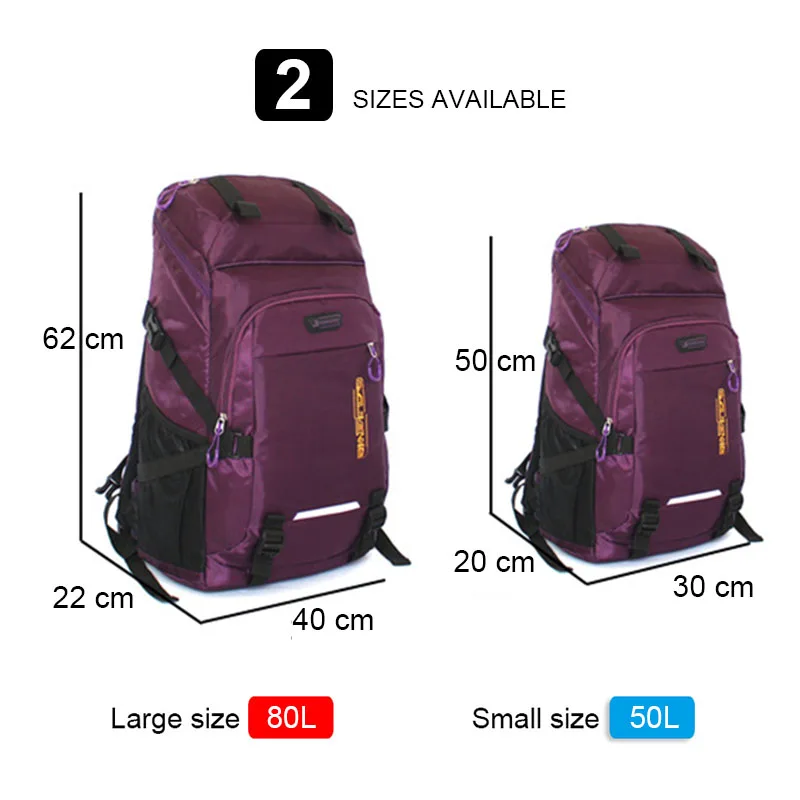 Imagem -06 - Mochila de Viagem de Grande Capacidade para Homens Esportes ao ar Livre Escalada Camping Caminhadas Bagagem Mochila Escolar Pacote de Nylon 50l 80l