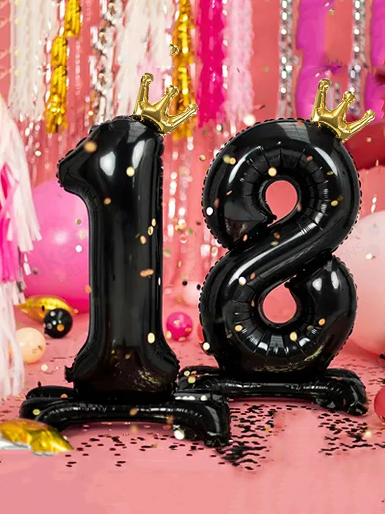 1pc riesige schwarze Folien ballons Nummer 0-9 Helium ballon mit Goldkrone Geburtstags ballon Party begünstigt Baby Erwachsene Geburts party sup