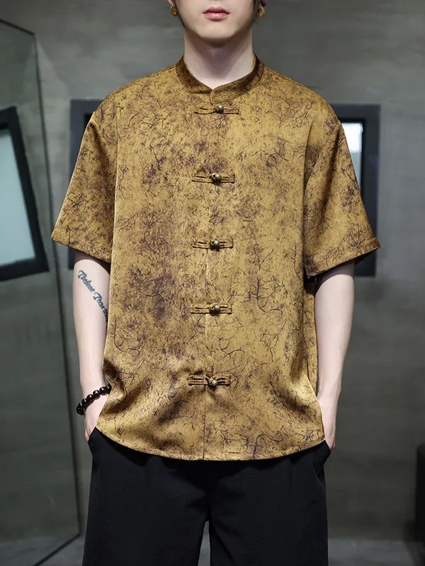 

Мужская летняя тонкая футболка из ледяного шелка в стиле ретро, свободного кроя, больших размеров, с новым китайским принтом, повседневная, молодежный тренд...