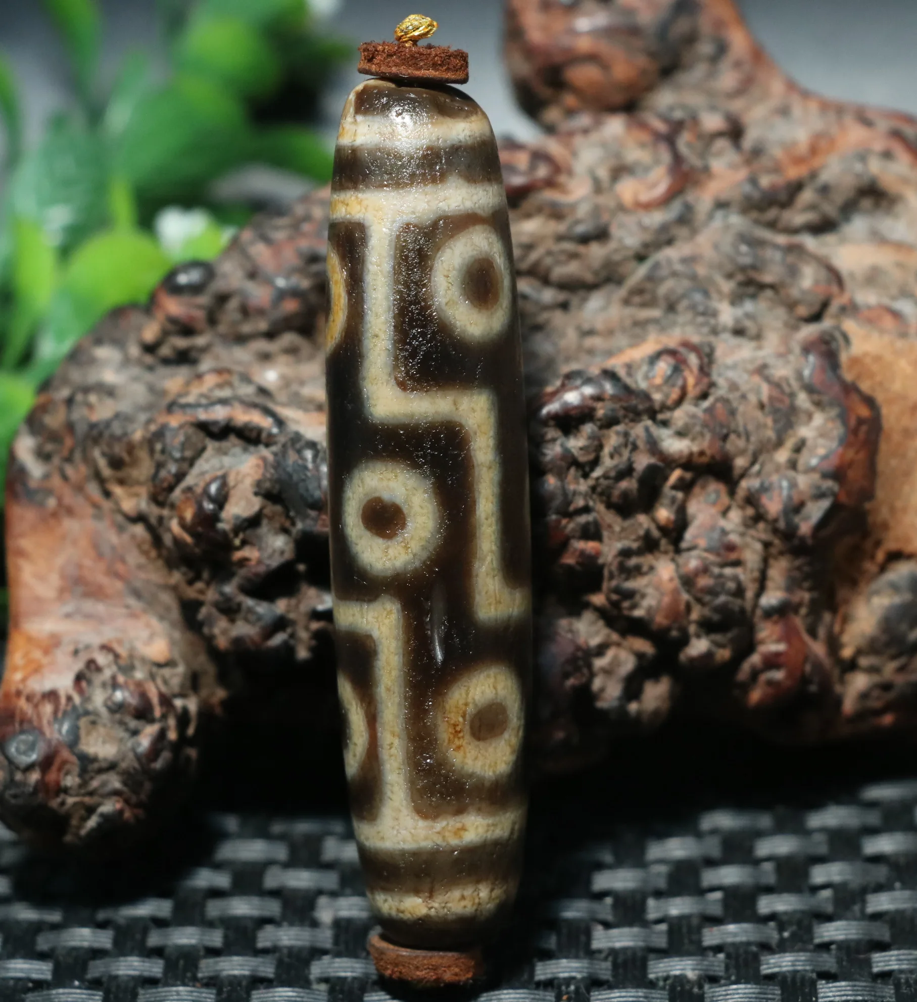 LKbrother Talisman Energy Tibetan Old Oily Agate Patina Fold Line 9 Eyed King dZi Bead Pendant Amulet 5A BG  LZK1