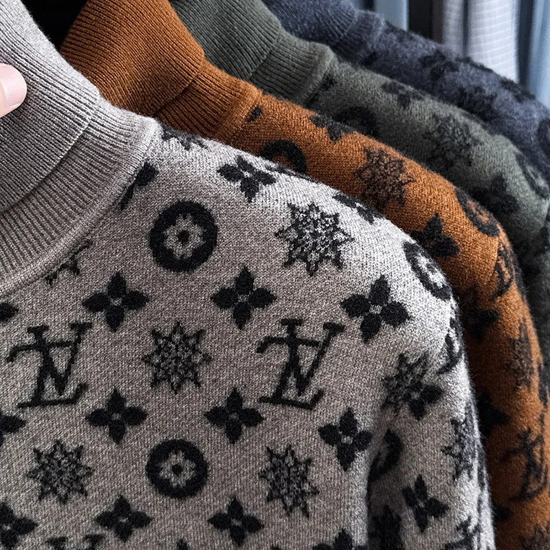 2026 New Men's High Collar Jacquard Wool Knitted Sweater Thickened Warm Long Sleeve Sweater Winter Thick Top