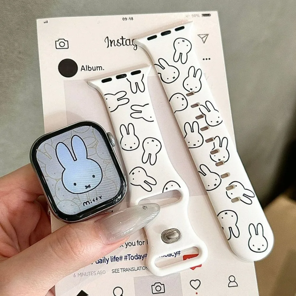 Cute Miffy Rabbit Cartoon Watch Band Compatible for Apple Watch Series 11 10 S7 S8 S9 Soft Comfortable Wrist Strap Stylish Gift