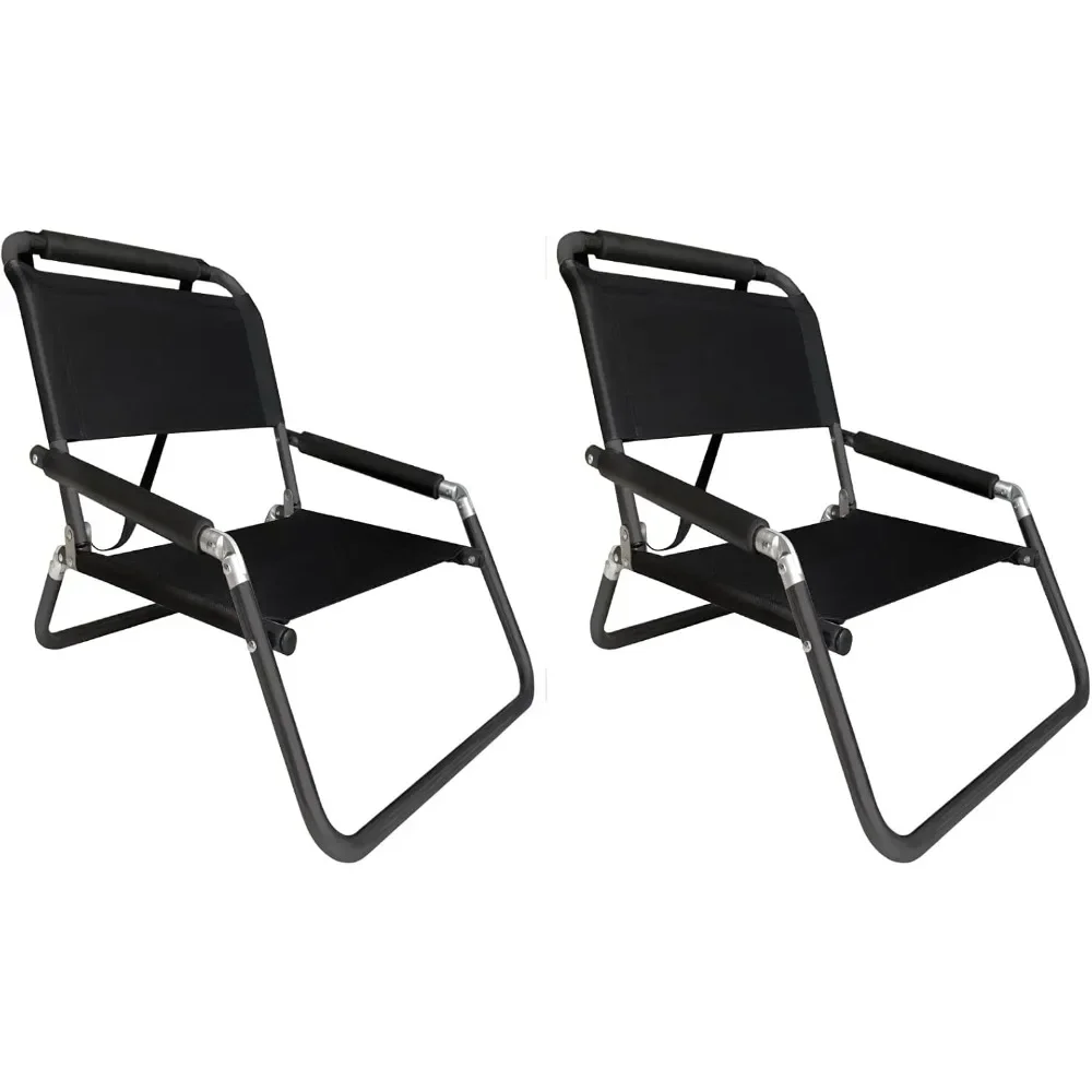 

2 Pack of Beach Chairs, Extra Large, Water Resistant with Shoulder Strap and Slip Pocket - Folds Thin (Black)