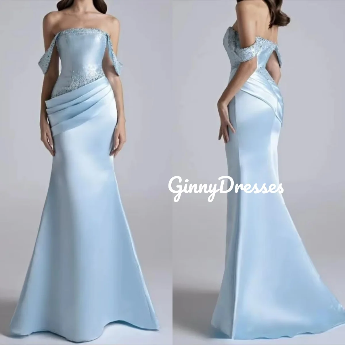 

Свадебное платье на заказ с короткими рукавами, атласное вечернее платье русалки на молнии длиной до пола, расшитое бисером, вечерние платья