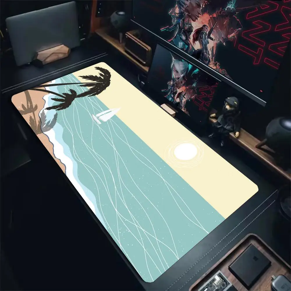 

Art style waves and sunset scenery large Mouse Pad Desk Mat Non-Slip Stitched Edge pc accessories Gaming mats 30X80CM Mousemat