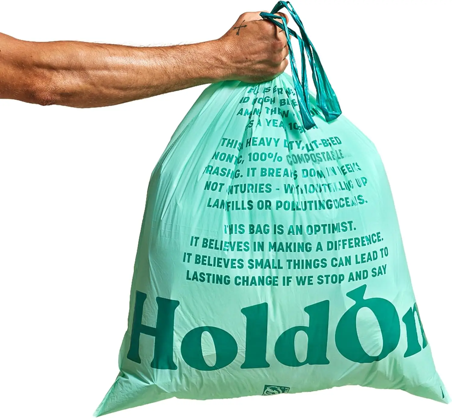 13-Gallon Compostable Trash Bags with Drawstring for Tall Kitchen Bins, Heavy-Duty Plant-Based 40 Count