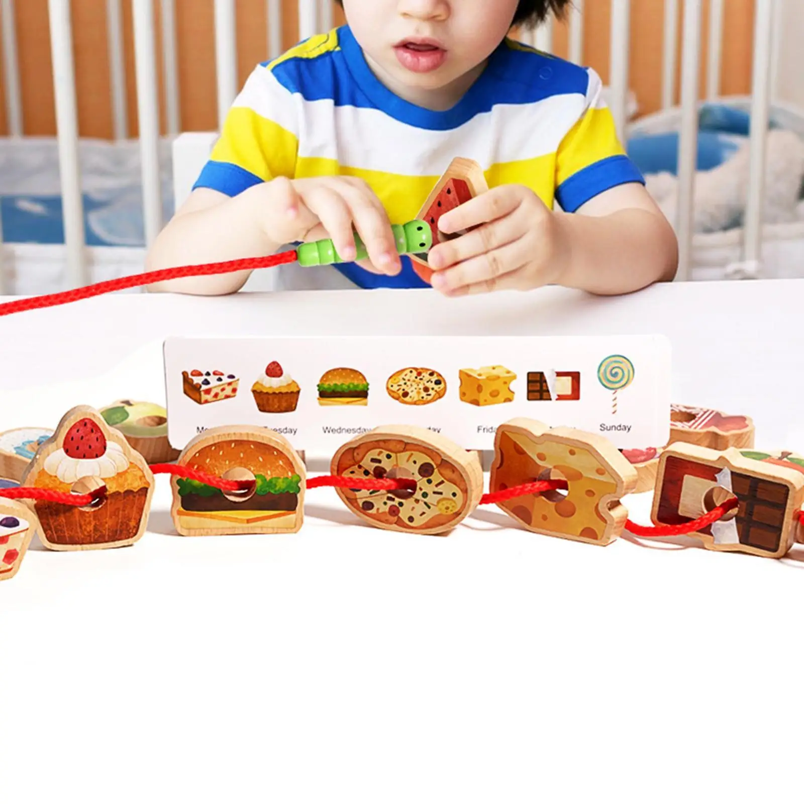 Lacing Beads Food Fruit Lacing Toy Threading Wooden Beads for Kids Children