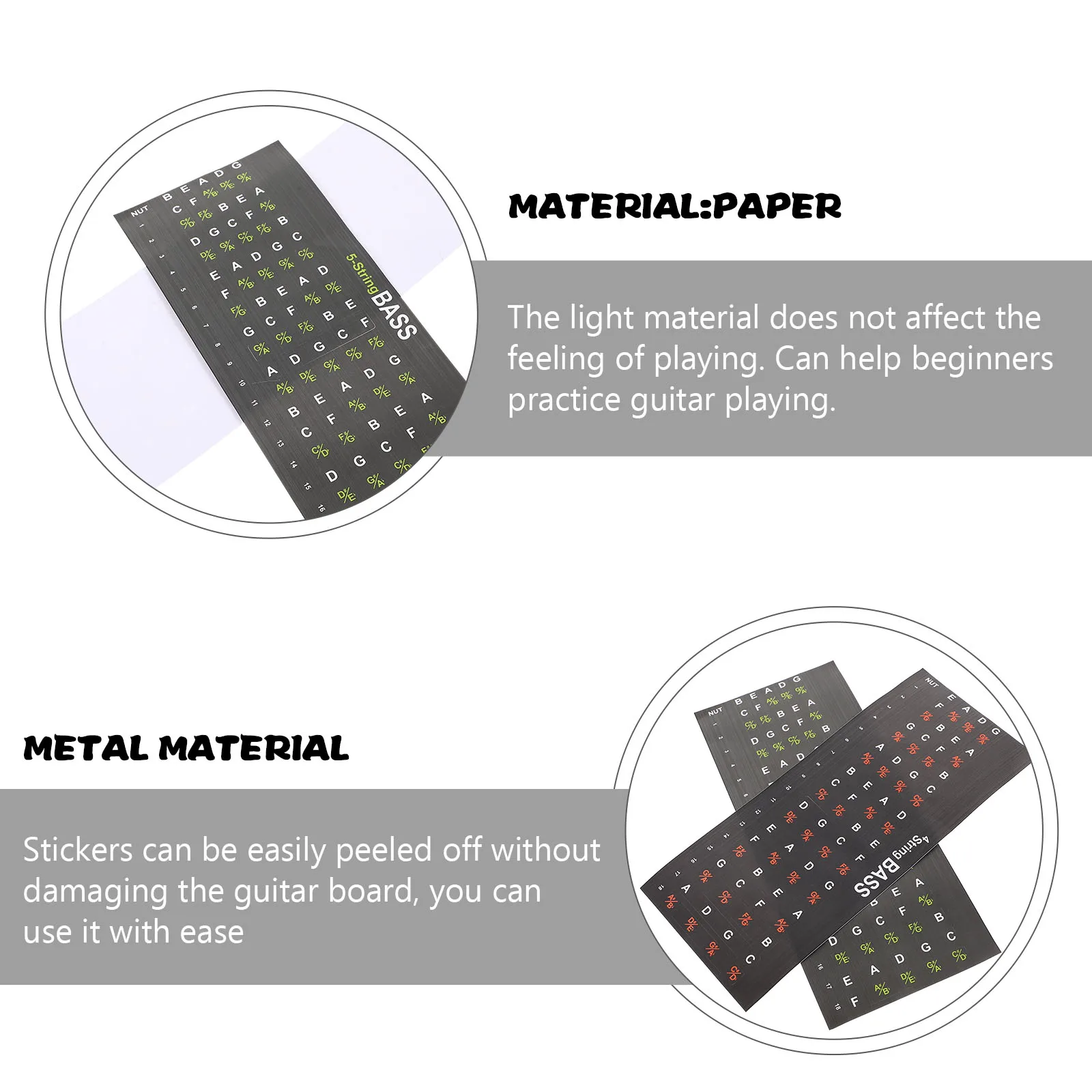 

2 Pcs Guitar Fretboard Stickers Finger Scale Accessories Bass Paper Notes Decals Chart for