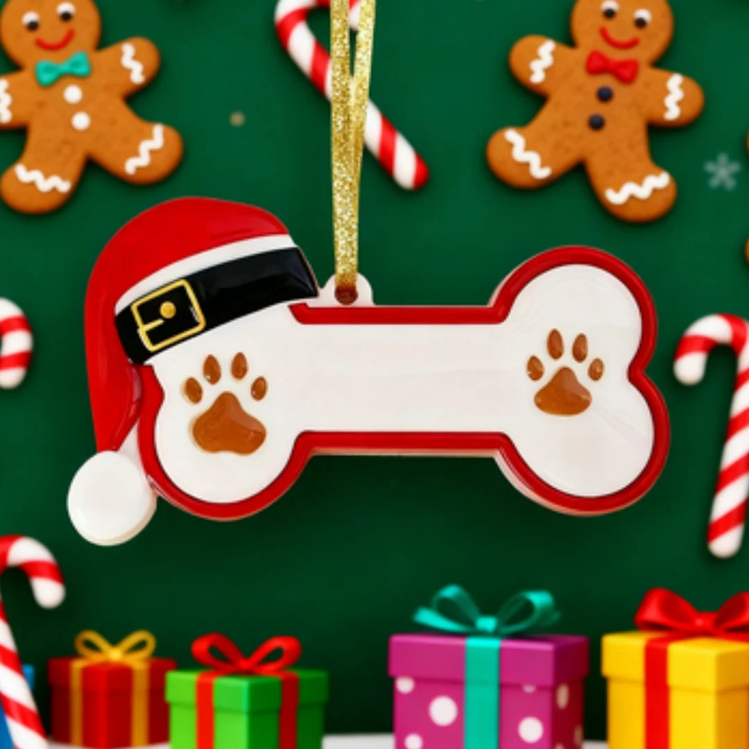 Christmas Tree Acrylic Ornaments, Bone-Shaped Pet Dog DIY Name Tags, Christmas Gift Hanging Decorations, Dog Bone Paw Print Christmas Ornaments, Cute Christmas Hat Design