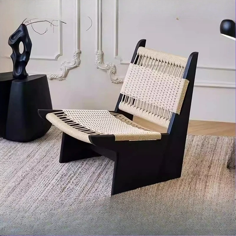 

Medieval style solid wood rattan chair natural pure rattan living room backrest single casual rattan chair wabi sandy wind lazy