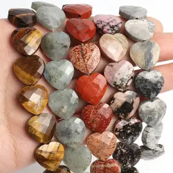 15x15mm Natural Heart Faceted Red Jasper Aventurine Stone Beads Opal Quartz Diy Charms Bracelet Spacer Bead For Jewelry Making