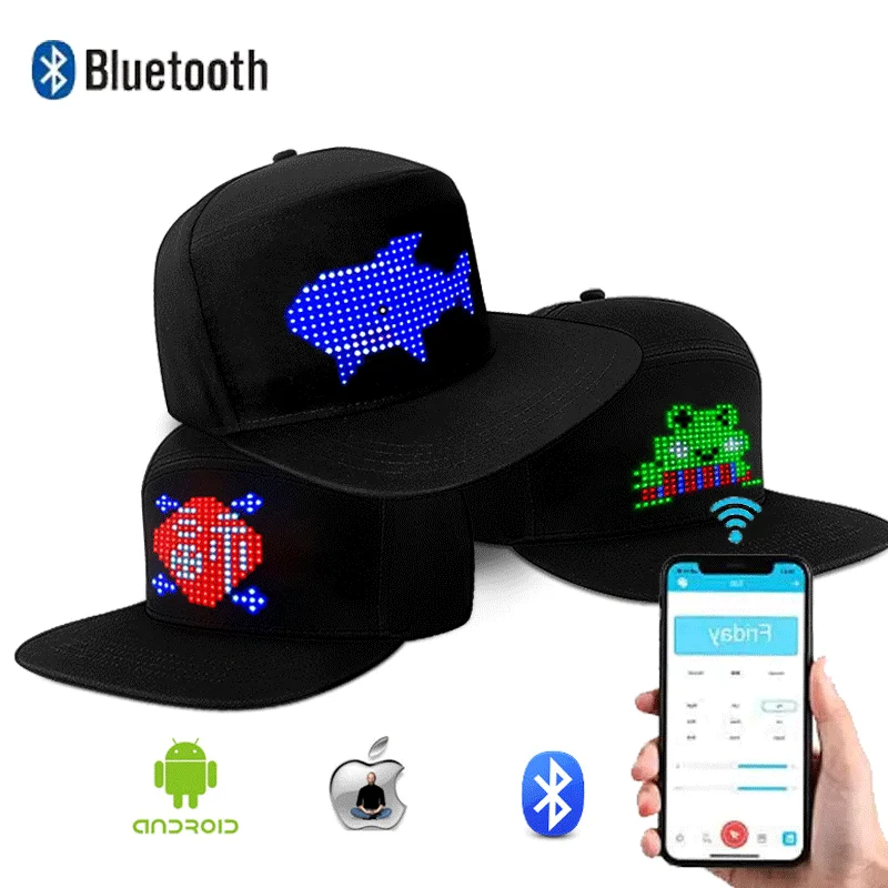 

Bluetooth LED Lighting Hat RGB Programmable Hip Hop Cap Hat Halloween APP Control Editing Hat for Festival Party Club Christmas