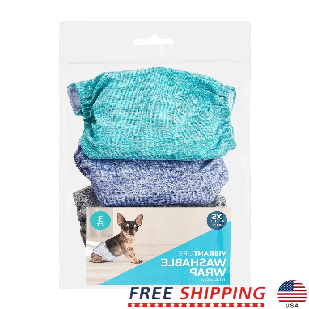 Washable Male Dog Wraps XS Super Absorbent Leak Proof Adjustable Hook and Loop Fasteners 3 Count Small Dogs