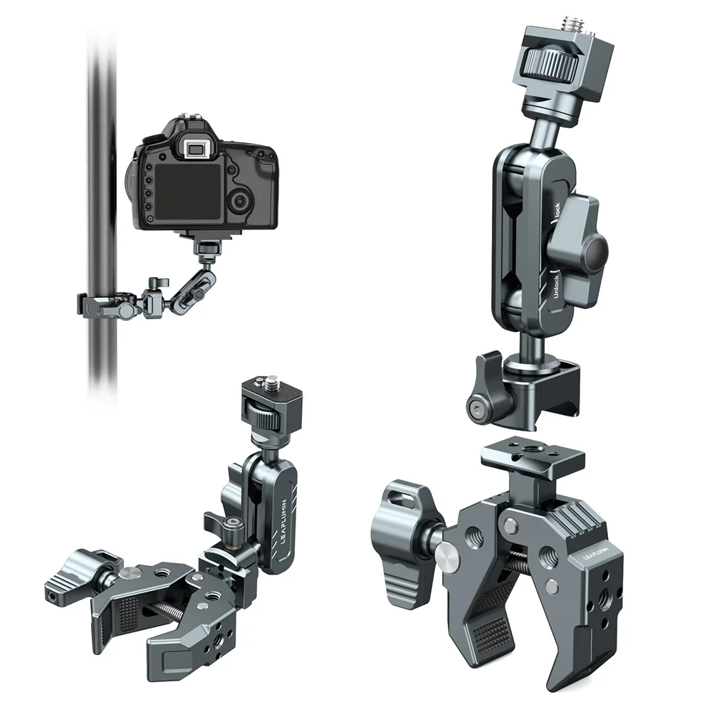 

LEAPLIGHT 360° Ballhead Camera Clamp Mount w 1/4" & 3/8" NATO Rail Multi Magic Arm Clamp for DSLR/LED Lights/Phone Holder Tripod