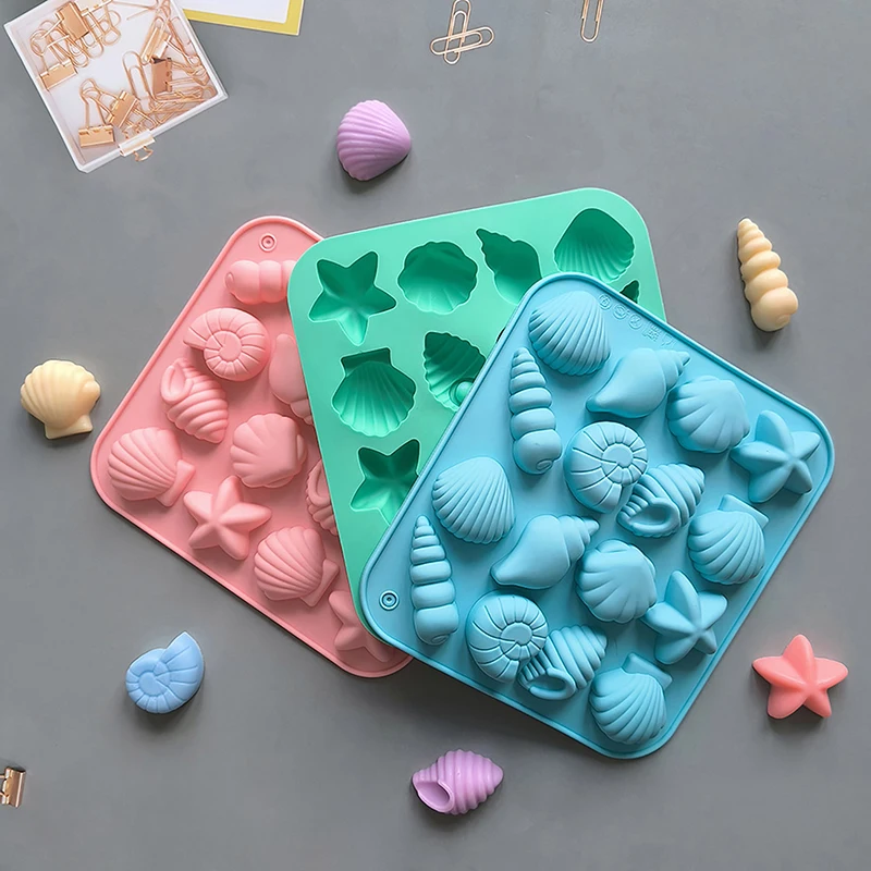 16 cavidades concha estrella de mar y otras formas moldes de silicona DIY dulces Mousse pastelería pudín pastel de Chocolate molde para hornear