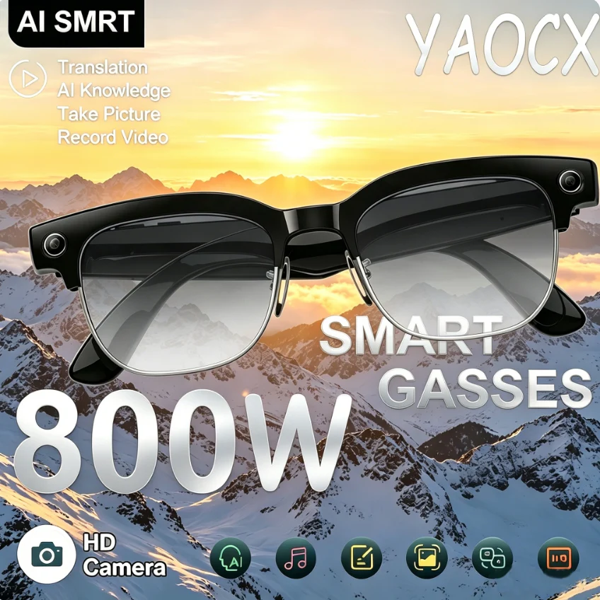

2026 New Al Smart Photo Glasses 800W Camera anti-shake HD Video Recording Translation Voice Assistant Music BTCall Smart Glasses