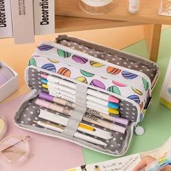 Stationary Pen Storage Bag Pen Pencil Bag Multi Layer Large Capacity Cosmetic Travel Storage Bag Simple Plaid Pencil Case