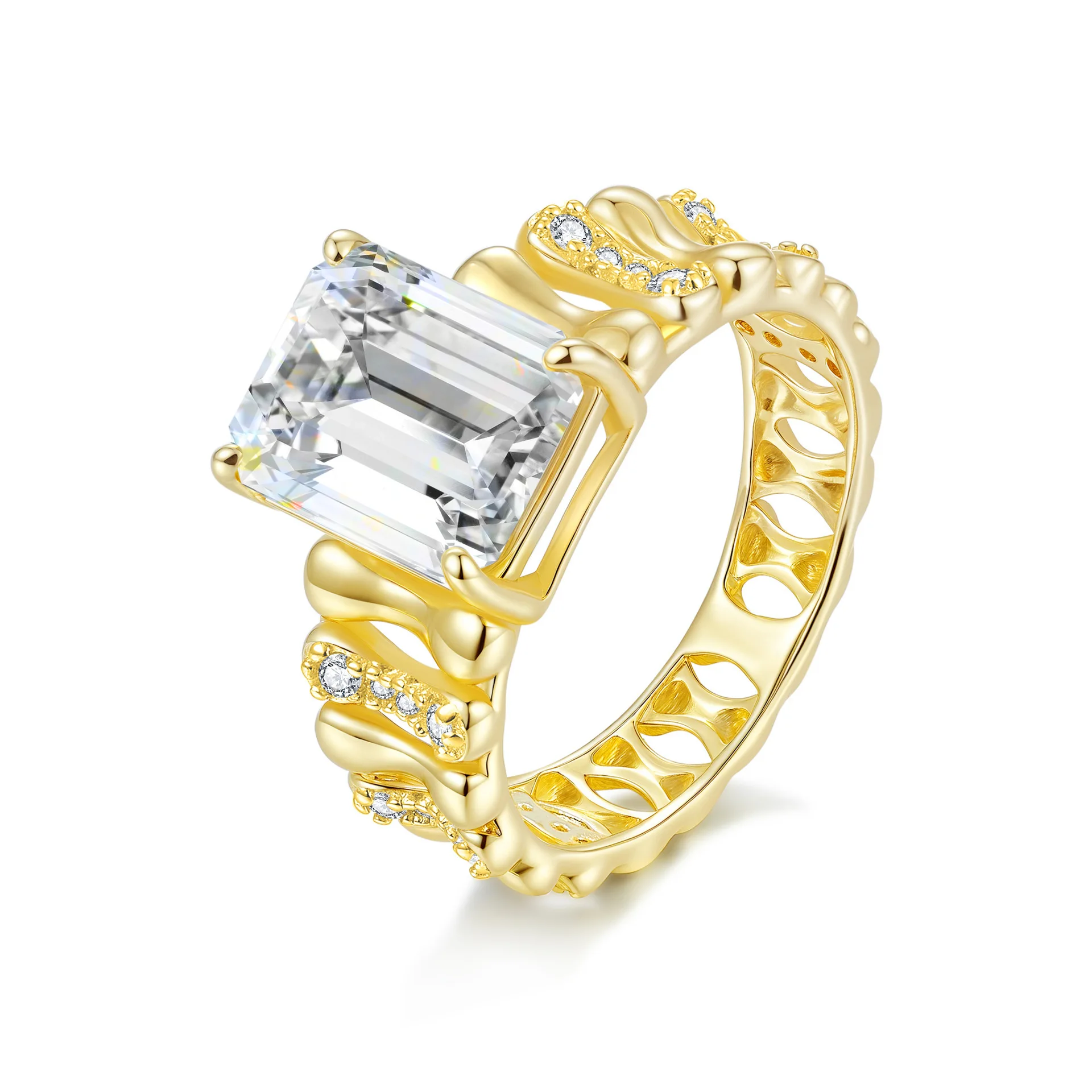 

Butterflykiss Certificated 8*10MM Emerald Cut Moissanite Ring 925 Sterling Silver 18k Gold Plated Wedding Jewelry For Women Gift