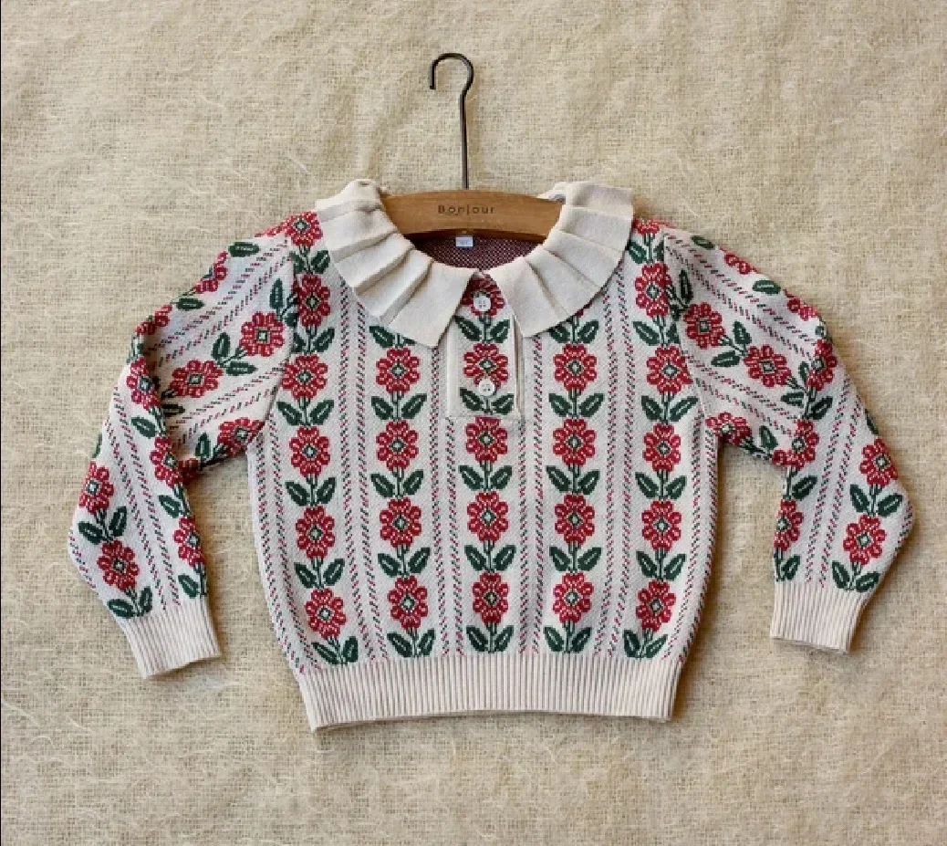 

Korean Child Girls Knitwear Sweaters For 2023 New Autumn Kids Knitted Flower Pullover Sweaters Children's Christmas Clothings