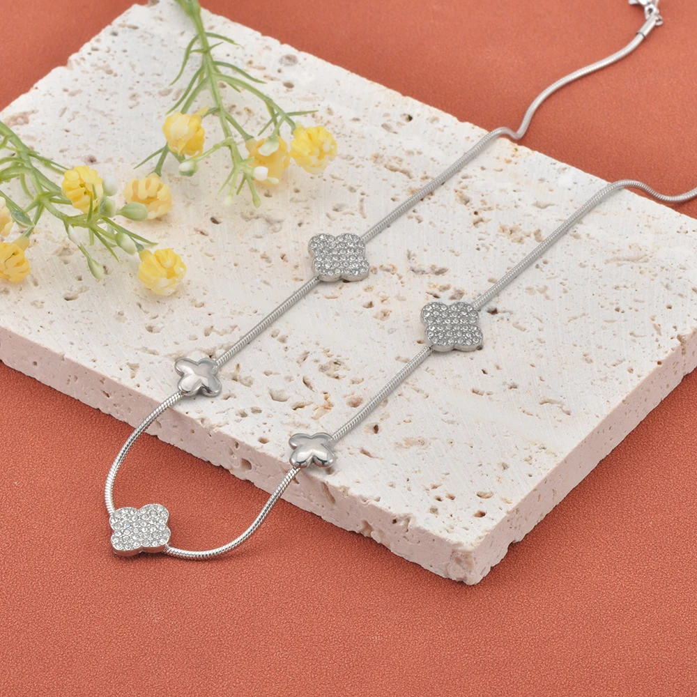 Lokaer العصرية الزركون زهرة سلسلة قلادة سوار الفولاذ المقاوم للصدأ مجوهرات حساسة للنساء مقاوم للماء هدية حفلة N25160