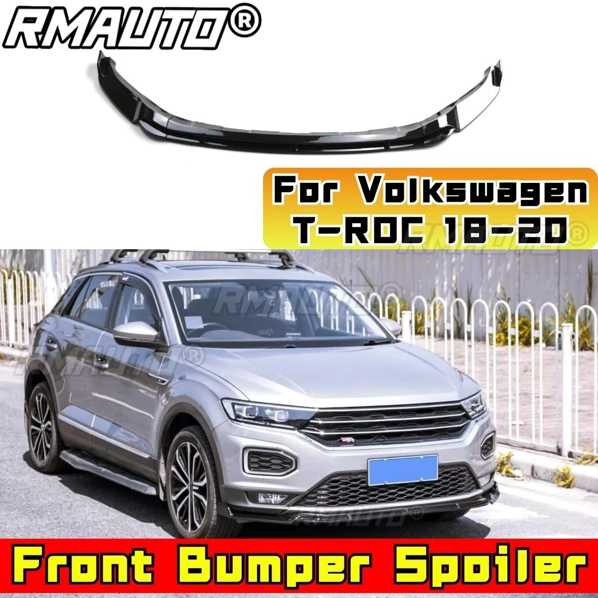 

For Volkswagen T-ROC 2018-2020 Car Front Bumper Lip Splitter Diffuser Body Kit Gloss Black Bumper Protector Modification Part