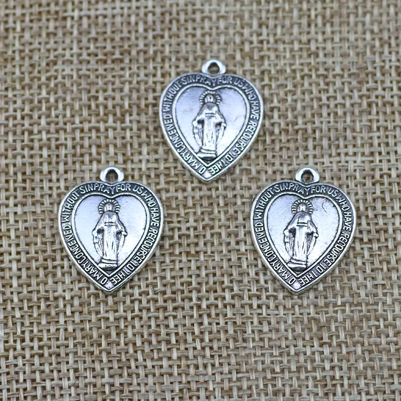 15pcs 22*18mm Heart Jesus Pendants Antique Silver Handmade DIY Religious Jewelry Findings Accessories