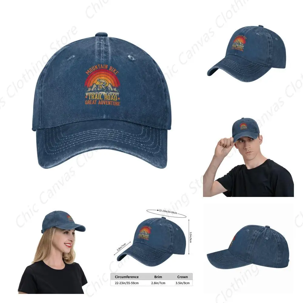 Retro Washed Denim Hat Mountain Bike Off-Road Adventure Baseball Cap Adjustable Printed Truck Cap