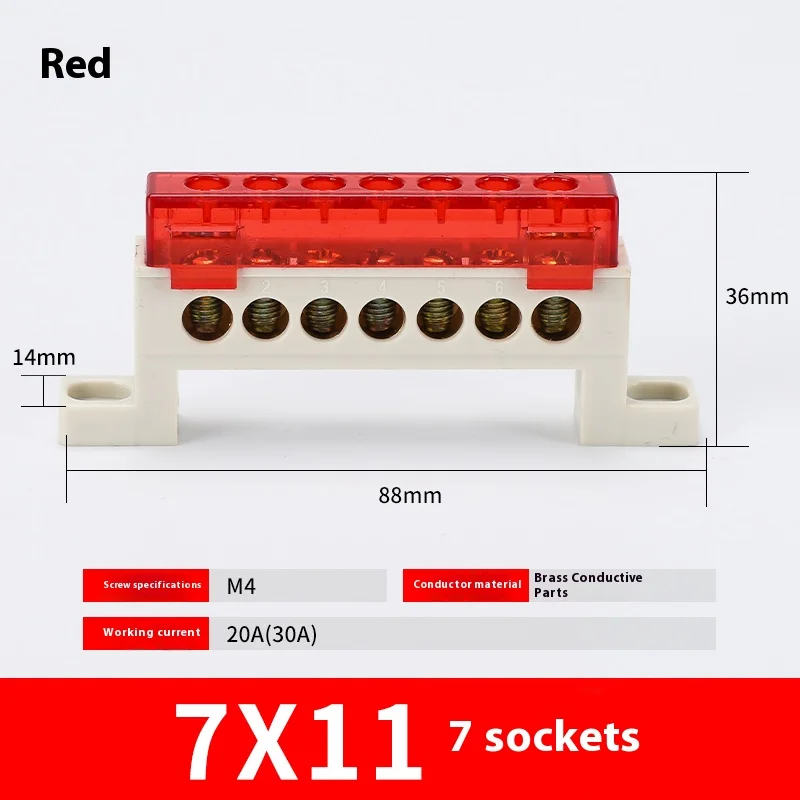 Kabellose Klemmenleiste 3/4/5/6/7/10-Loch Verteilerdose Klemmenblock Staubdichte Erdungskupferschiene Brückentyp Busbar mit Abdeckung