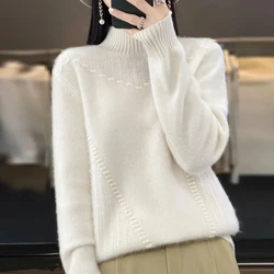 Autumn Winter Women's Sweater 100% Merino Wool Thick Pullover Long Sleeve Turtleneck Casual Cashmere Knitwears Female Jumpers