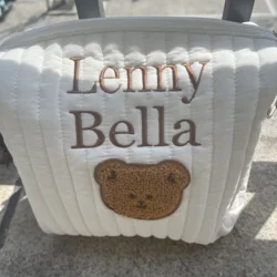 New Personalized Name Multi functional Bear Diaper Storage Bag Mom Outdoor Cart Hanging Bag Embroidered Customized Cute Handbag