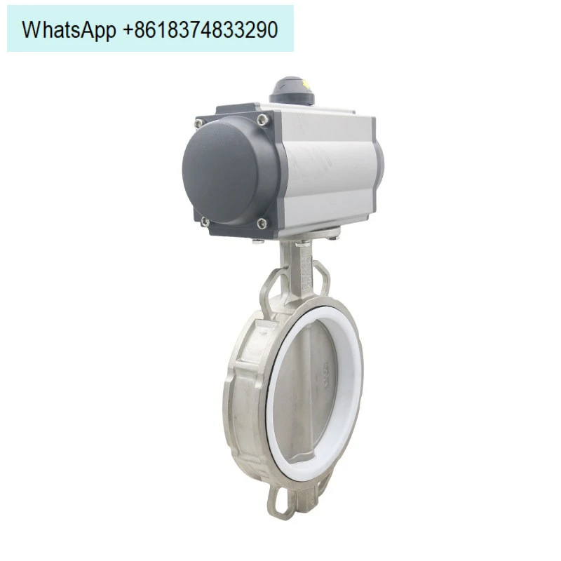 304 Stainless Steel Pneumatic Butterfly Valve D671F-16P High Temperature Pinless Clamp-Free Pneumatic PTFE Butterfly Valve