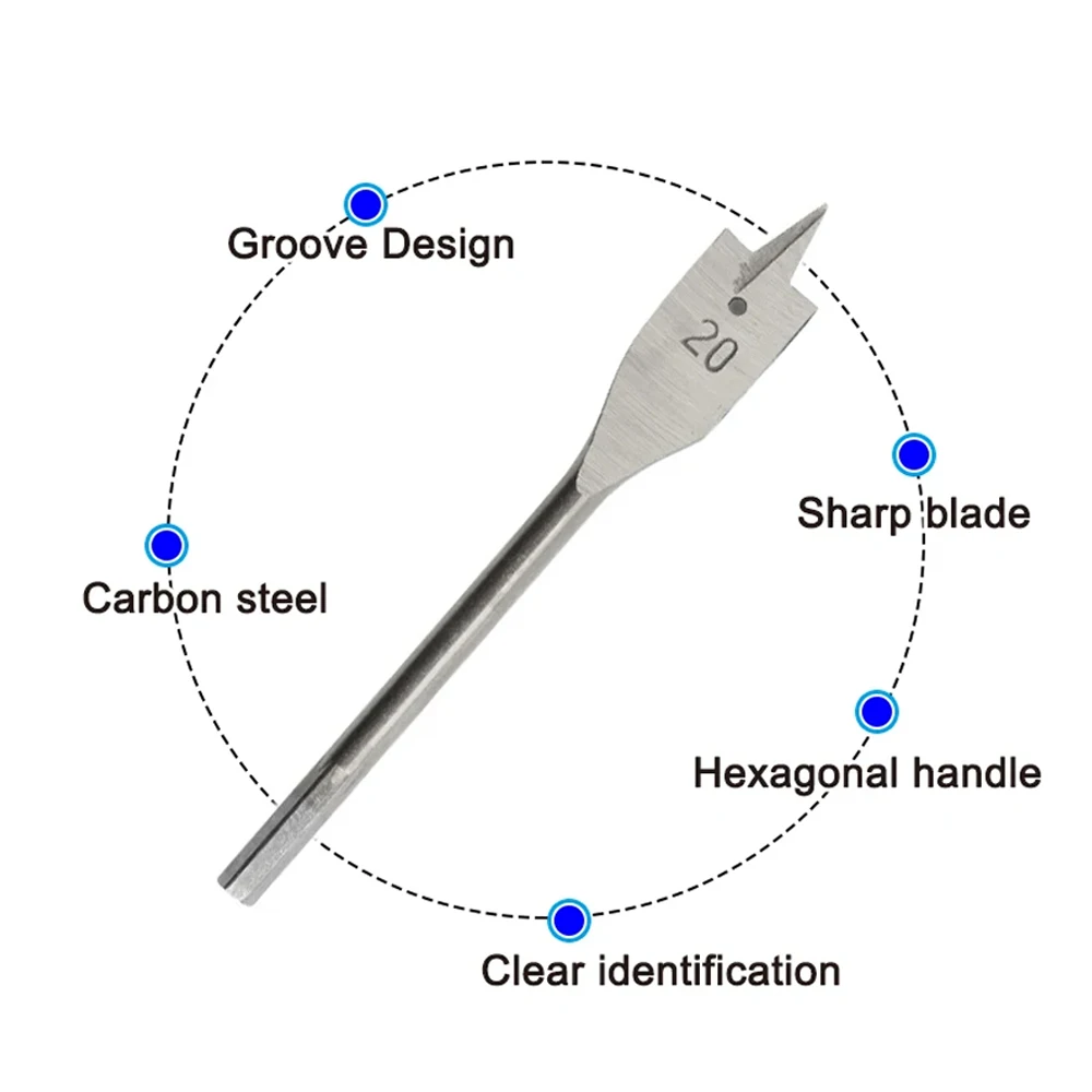 Taladro plano de tres puntas de Color Natural, mango Hexagonal, perforador de carpintería para perforación de tableros de madera, 6 uds.
